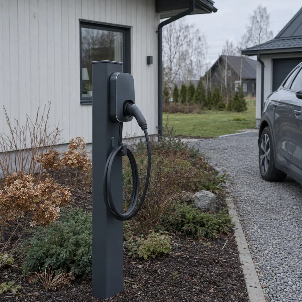 Tumehall laadimispost peenra ääres sissesõidutee kõrval